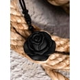 thumbnail image 4 of Gothic Black Obsidian Rose Floral Pendant Necklace with Braided Cord, Gothic Jewelry Gift for Women, 4 of 7