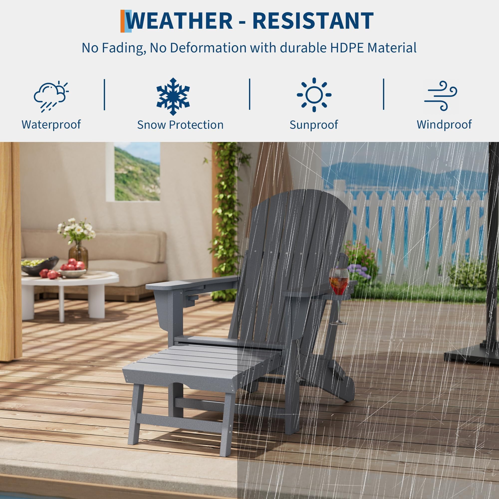 Grey 4-Piece 4-in-1 Weatherproof HDPE Adirondack Chair Set