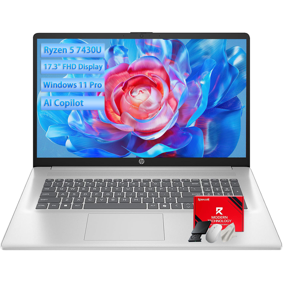 HP 17.3 inch FHD Business laptops, Powerful 6-core AMD Ryzen 5 7430U, Wi-Fi 6, Numeric Keyboard, Copilot AI, Windows 11 Pro(16GB RAM, 512GB SSD)