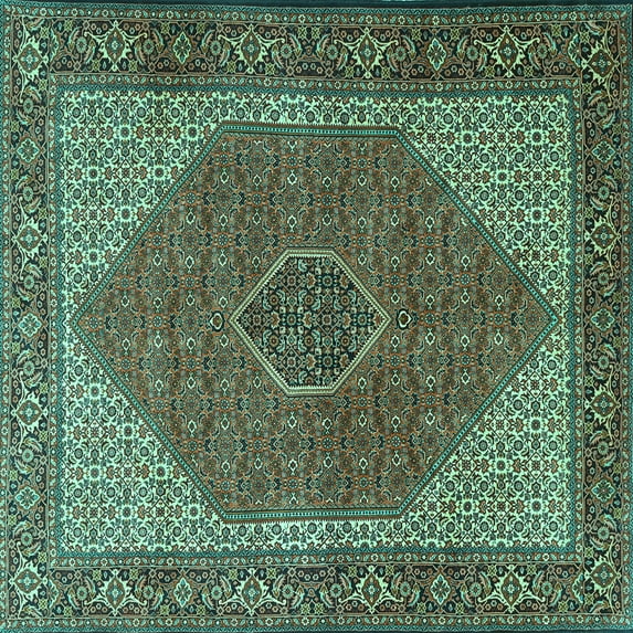 Ahgly Company Machine Washable Indoor Square Persian Turquoise Blue Traditional Area Rugs, 5' Square