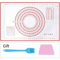 Silicone Pastry Baking Mat with Brush and Scraper, Non Slip Pastry Mat with Measurement Non Stick BPA Free Baking Mat Sheet for Rolling Dough Counter Cookies Pie, 16 x 24 Inches, Christmas Gifts(Red)