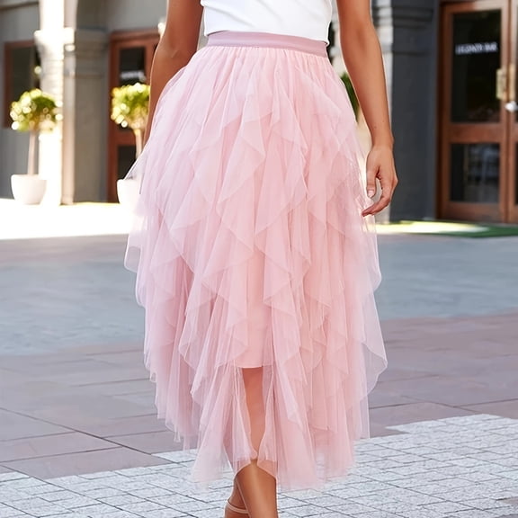 AUNVITO Women's Elastic Waist Flax Midi-Calf Skirt Casual Summer Solid Colors