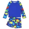 thumbnail image 1 of Kids' Long Sleeve Cartoon Sark Print Quck Dry 2 Piece Swimsuit Set With Swim Trunks, 1 of 8