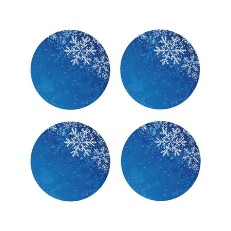 

Lukts Blue Christmas With Snowflakes Print Leather Drinks Coasters Set of 4 Suitable or Drinks Furniture Protection and Easy Clean up-Round Shape