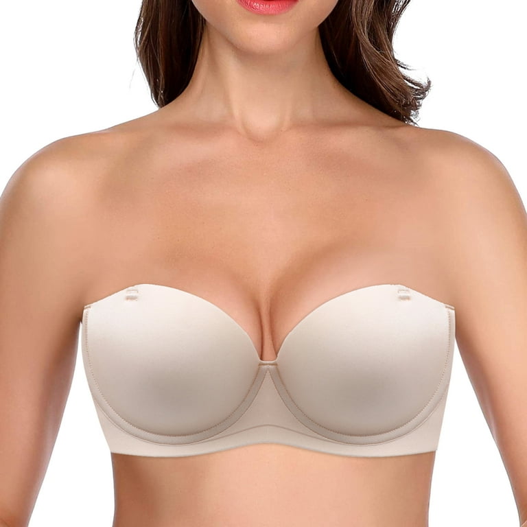 Bandeau Bra with Support Women's Low Back Bra Wire U Shaped Backless Bra  Convertible Spaghetti Strap Seamless Beige at  Women's Clothing store