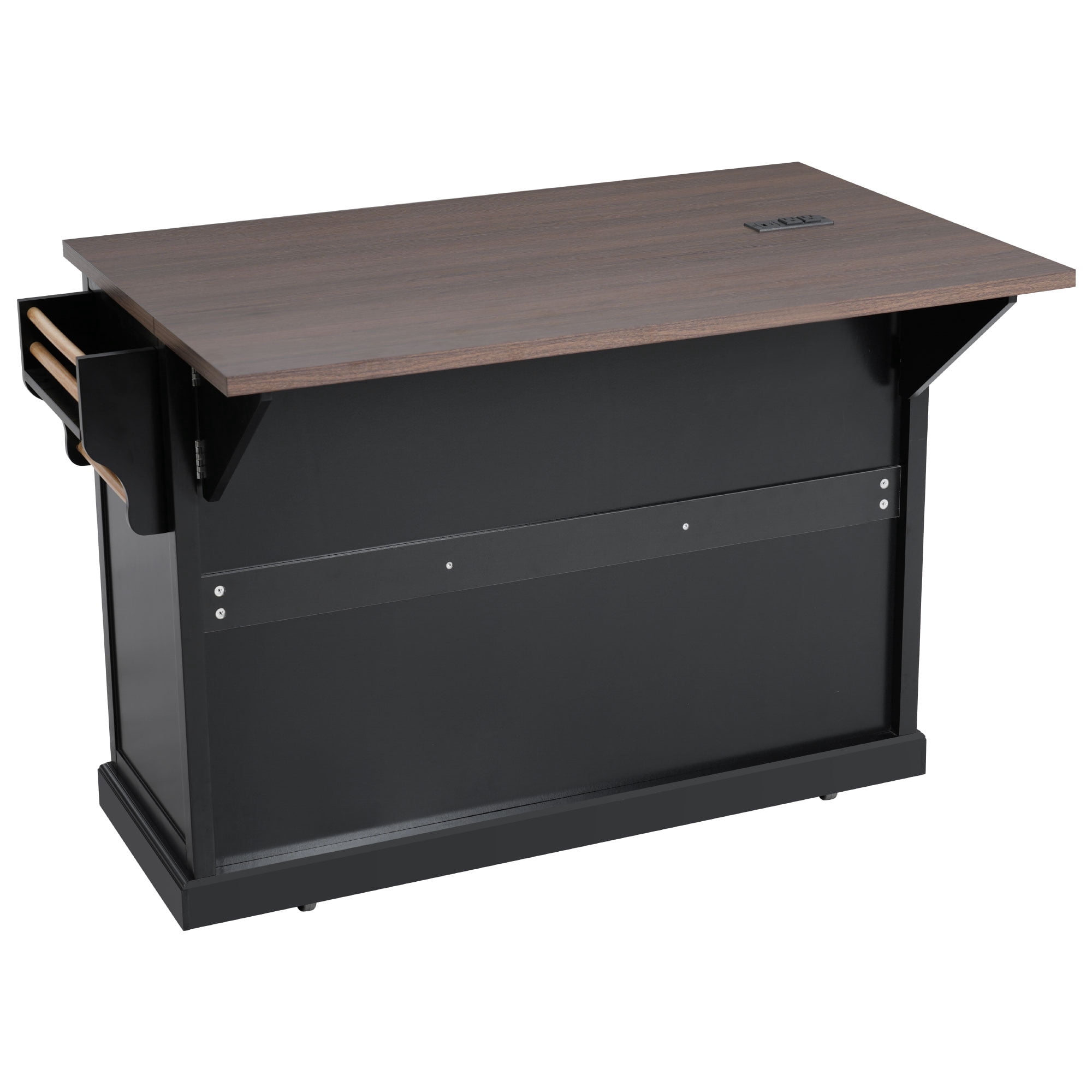 Harper & Bright Designs Kitchen Island with Drop Leaf and Wheels, Kitchen Storage Cart with 4 Door Shelves, Farmhouse Rolling Kitchen Island with Power Outlet and Visual Glass Door, Black