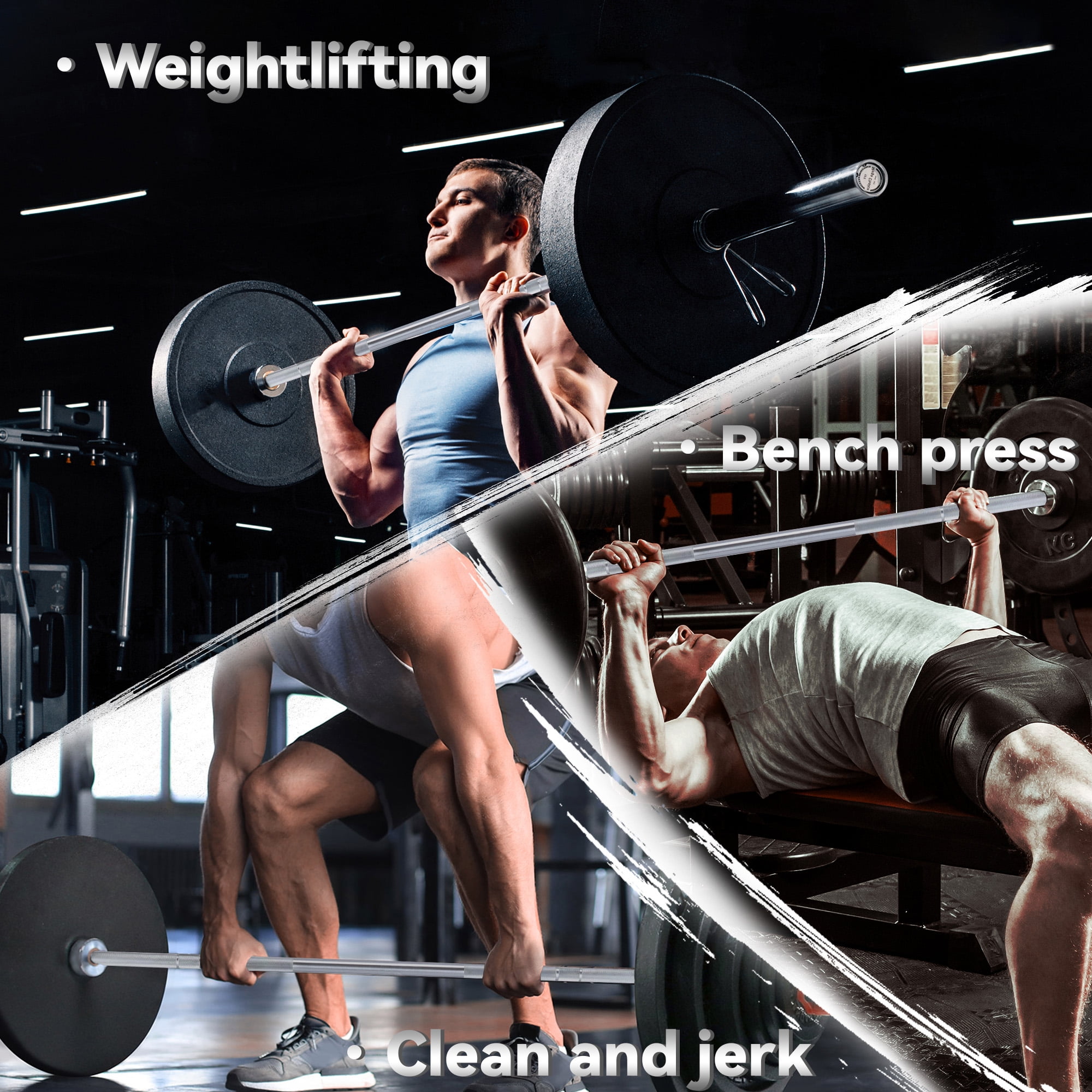 COZONY 7 Ft Silver Barbell , 2 Inch Sleeve Diameter, 1500LB Capacity Strength for Squats & Deadlifts