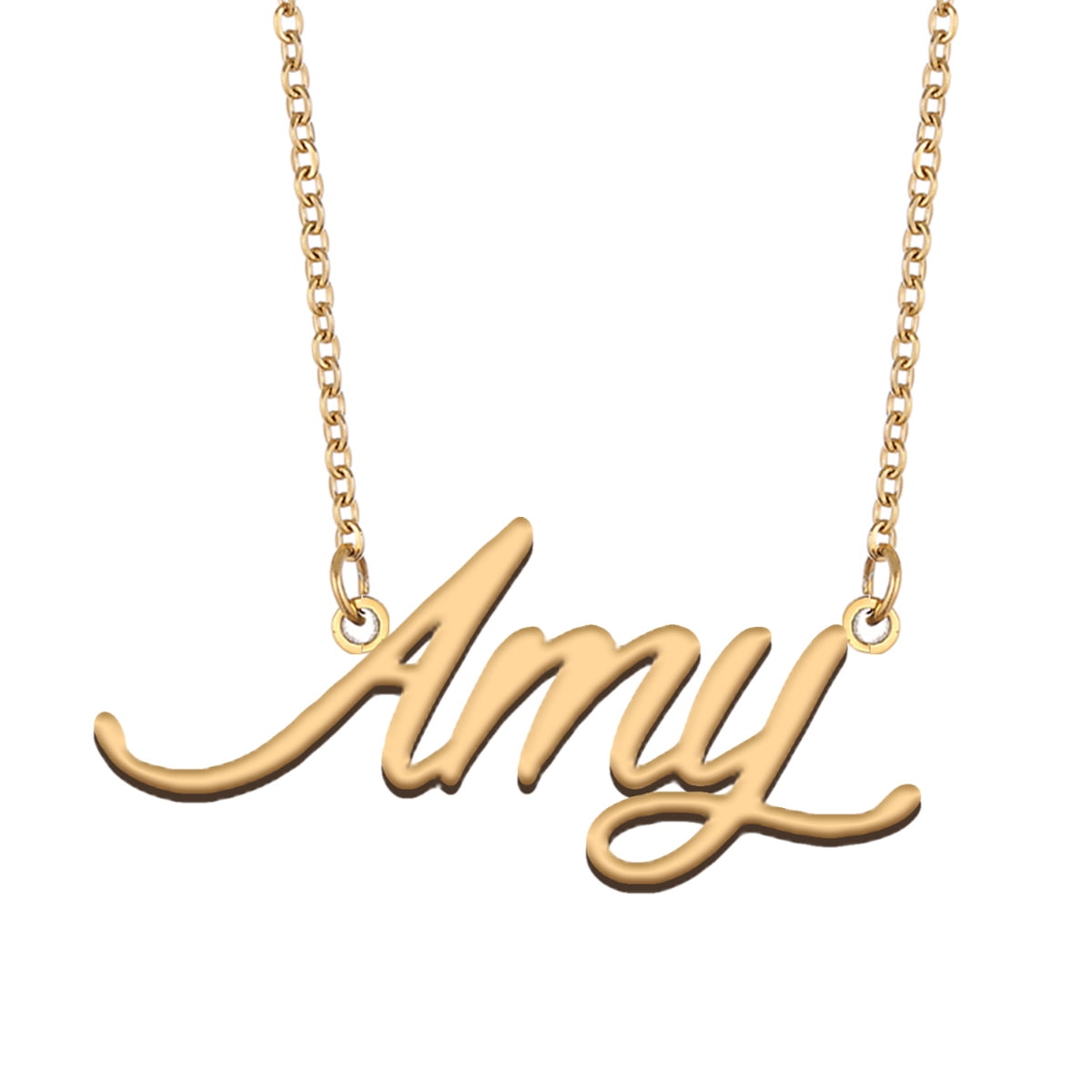Huan XUN Child's Amy Name Pendant Necklace Name Carved Necklace Girls Jewelry Gifts for Daughter, Girl's, Size: 33.7, Gold
