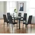 INO Design 7 Piece Mid-Century Modern Black Glass Top Dining Table Set ...