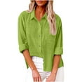 thumbnail image 1 of Umfun - Camisa de botones para mujer, estilo informal, para el trabajo, blusa de manga larga, cuello en V liso, solapa, blusa holgada, manga larga, túnica de trabajo con bolsillo, verde menta, L, 1 of 5