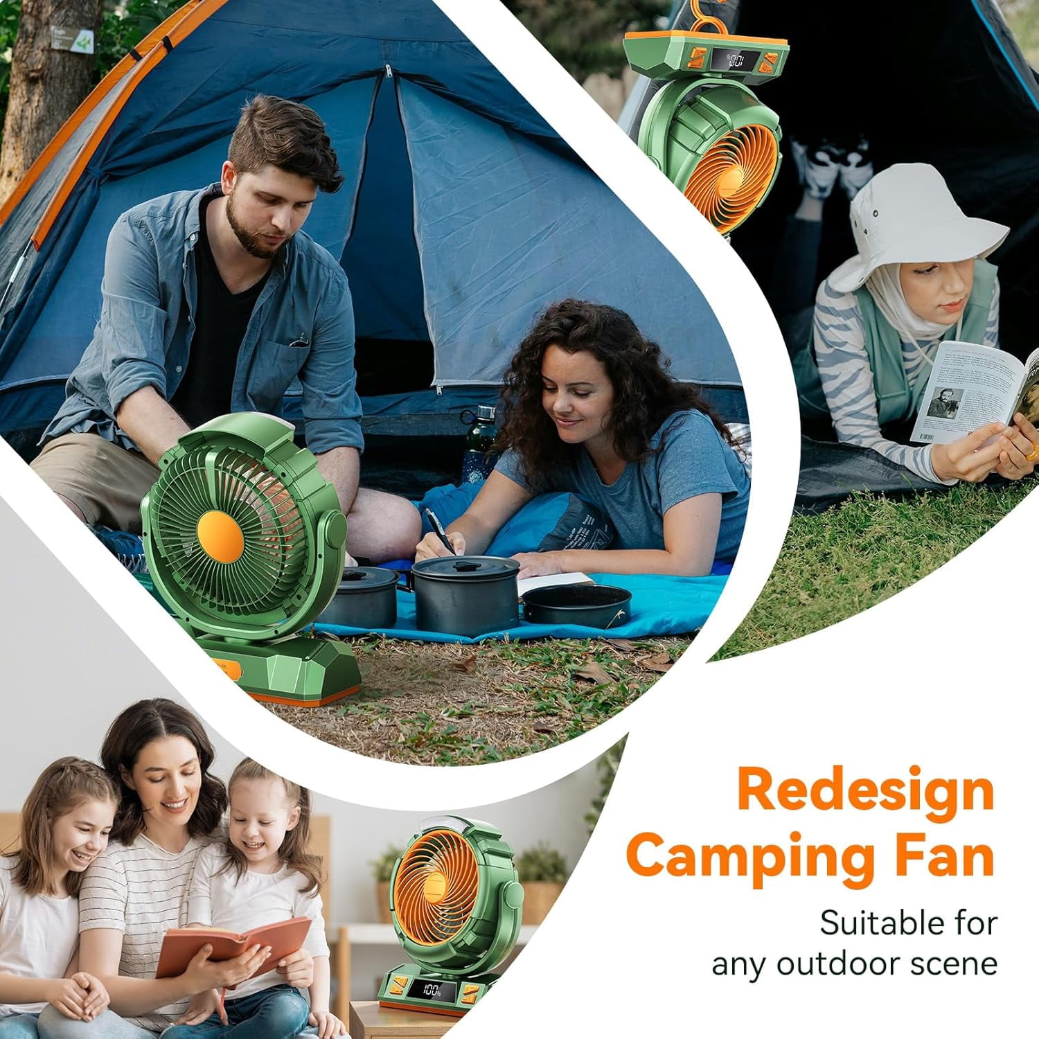 Camping LED Fan with Light, 40000mAh Rechargeable Battery Powered Outdoor Tent Fan with Light and Hook, 4 Speed, Personal USB Desk Fan for Camping, Fishing, Power Outage,Hurricane, Worksite