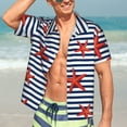 thumbnail image 7 of Vsdgher Starfish Navy Blue Stripe Print Men's Hawaiian Shirts Button Down Tropical Holiday Beach Shirts Vacation Clothes,Large, 7 of 7