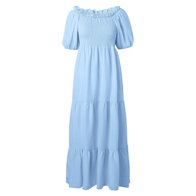 Petite Dresses Floral Maxi Dress With Ruffles Women's 2024 Floral Boho  Dress Wrap Crew Neck Short Sleeve Belted