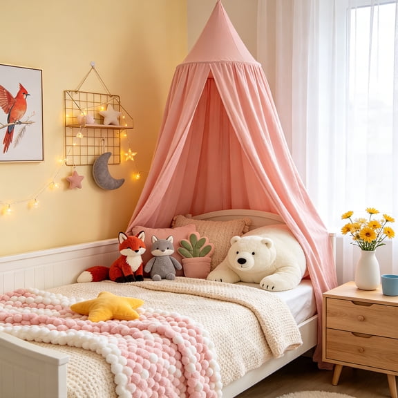Princess Decor Canopy for Kids Bed, Soft and Durable Bed Canopy for Girls Room Tent Canopy Dreamy Mosquito Net Bedding, Children Reading Nook Canopies Indoor