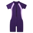 thumbnail image 3 of TSSOE Girls Boys One-Piece Short Sleeve Zippered Shorty Wetsuit Swimsuit Rashguard Sun Protection Purple 12, 3 of 7