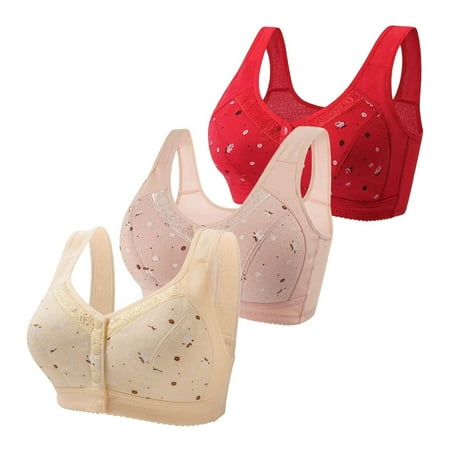 Baodmurt No Underwire Bras Set for Women Lounge & Sleep Tie-Front Closure Lingerie  Underwear  Red+Little Pink+Beige 42B