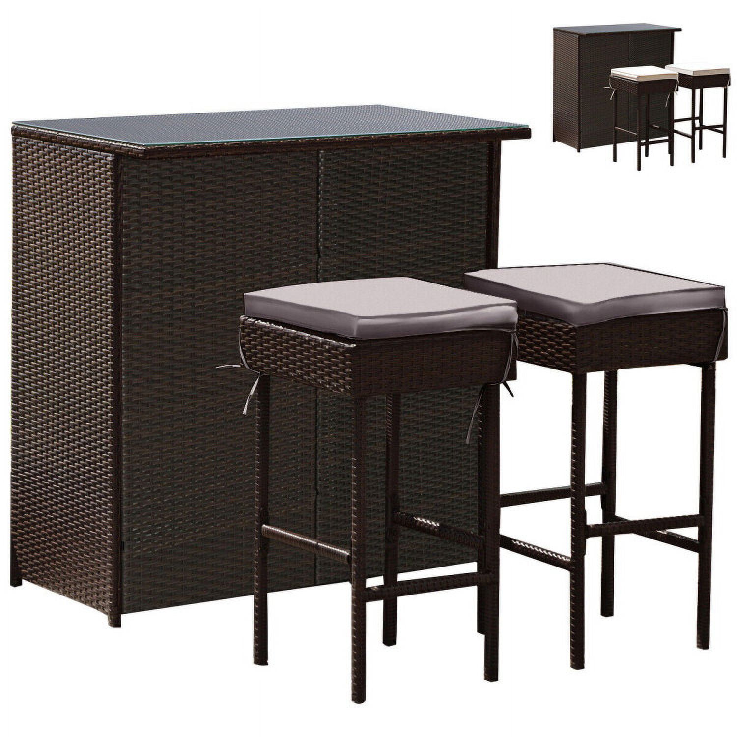 Aimee Lii 3 Pieces Patio Rattan Wicker Bar Table Stools Dining Set, Outdoor Patio Furniture Aimee Lii 3 Pieces Patio Rattan Wicker Bar Table Stools Dining Set, Outdoor Patio Furniture