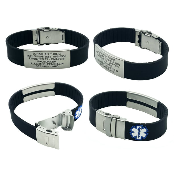 Custom Engraved Silicone SPORT Medical Alert ID Bracelet, Black ...