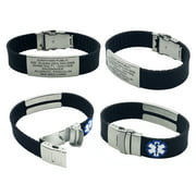 Custom Engraved Silicone SPORT Medical Alert ID Bracelet, Black
