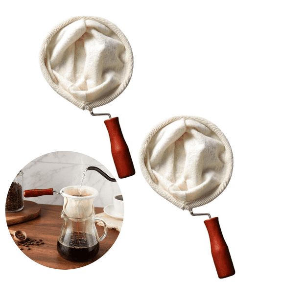 JKXTDKS 2 Pack Coffee Filter Handmade Reusable Cafe Flannel Cloth Filter Bag Coffee Sock with Wooden Handle (Large)
