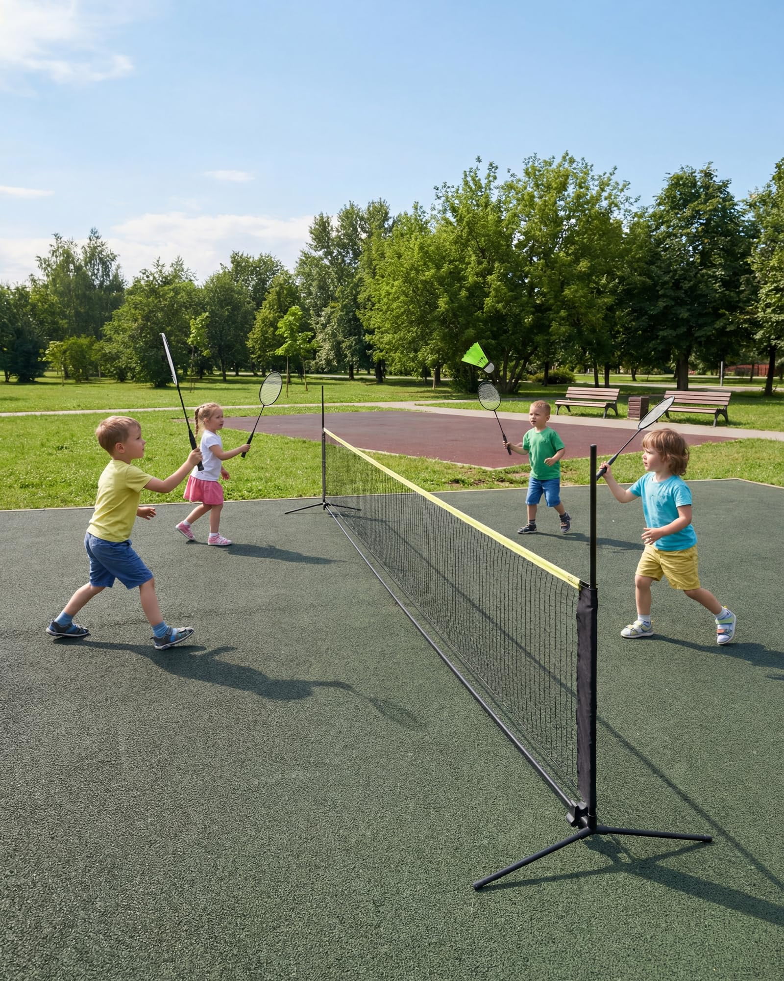 Portable Badminton Net 17FT, Height Adjustable Volleyball Net 3.5-5ft, Foldable Pickleball Net with Poles & Carry Bag, Easy Setup Nylon Set for Backyard, Indoor & Outdoor Games
