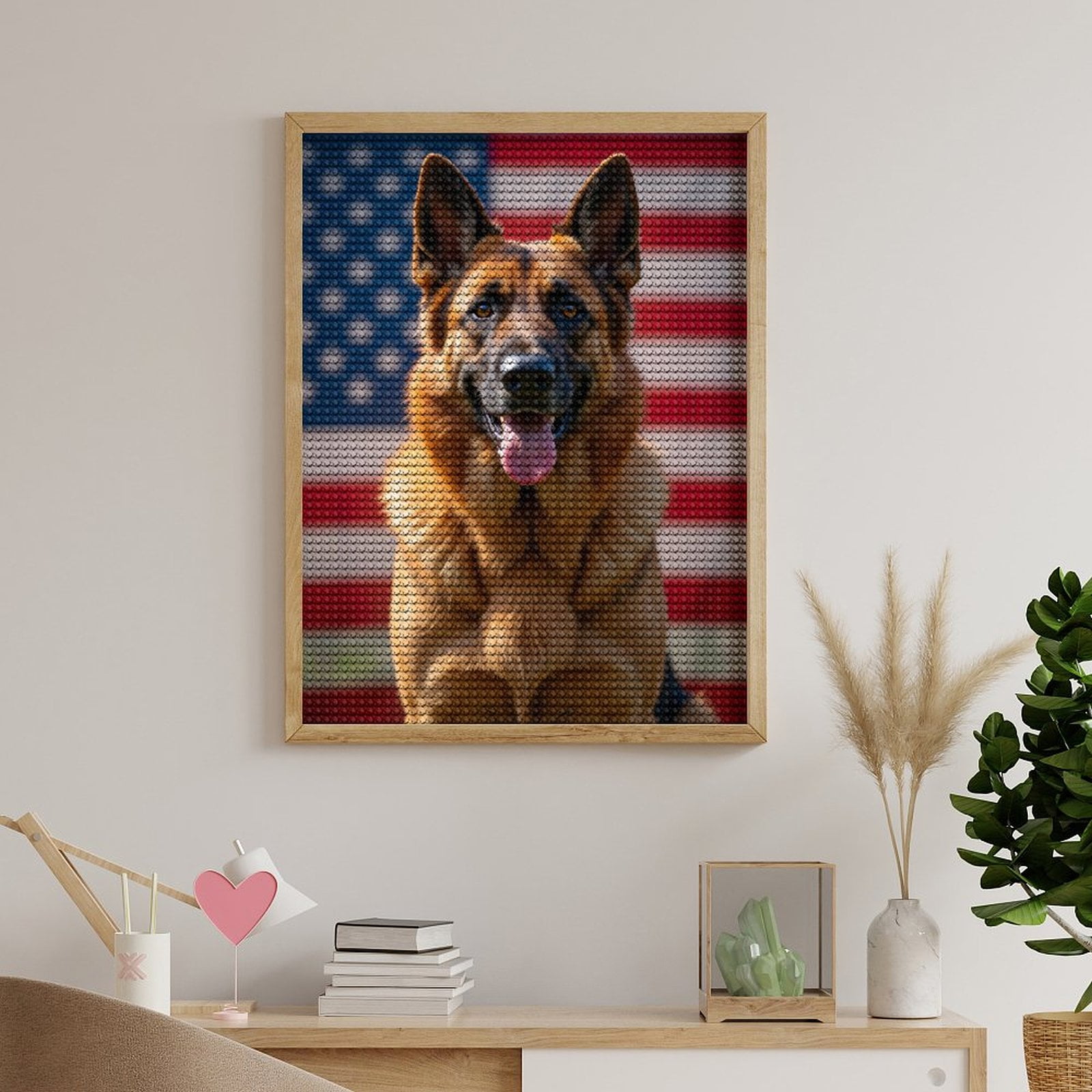 Diamond Art Kits for Adults, Dog American Flag Patriotic Pose 5D Diamond Painting Kits for Adults Beginners, DIY Full Drill Diamond Painting, Gem Art and Crafts 12x16