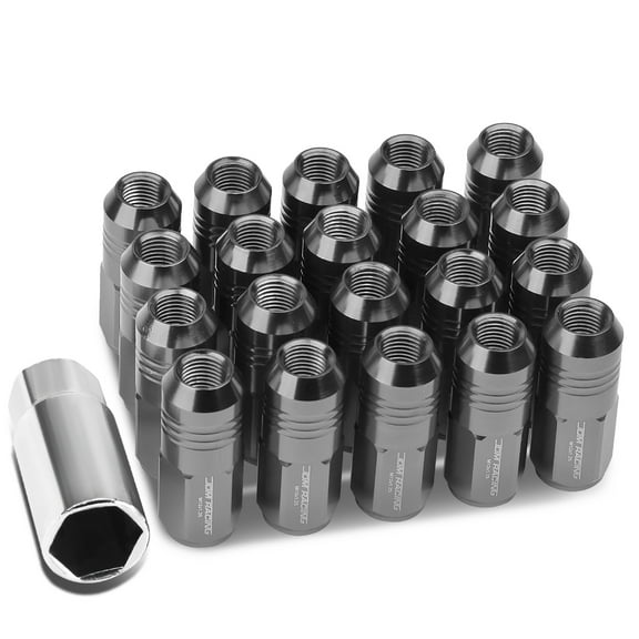 DNA Motoring Closed-End Aluminum Gun Metal 20 Lug Nuts Set Key M12X1.25 20mm OD/50mm Tall