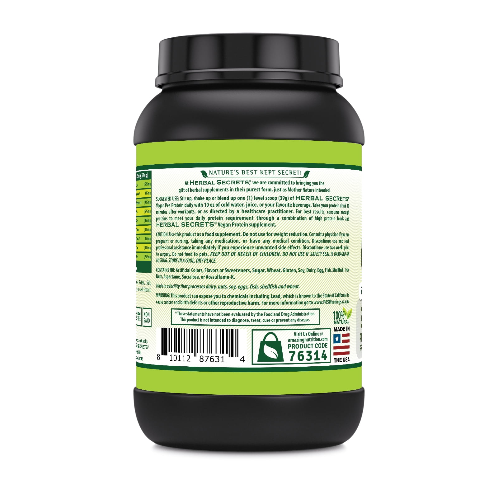 Herbal Secrets Vegan Protein Powder 2 Lbs Supplement | Strawberry Banana Flavor | 39 Gram per Serving | 23 Servings | Vegan | Made in USA