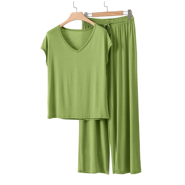 TaTaai Loose Solid Color T-shirt Pants Pajama Set, Women's Thick Warm Design, All Season Casual Home Work Outfit, Cold Gentle Wash, Line Dry Option Gift