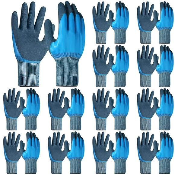 12 Paires de Gants de Travail Imperméables, Gants de Travail à Double Revêtement Antidérapants en Vrac, Gants de Travail avec Prise pour le Jardinage et le Nettoyage de Voiture