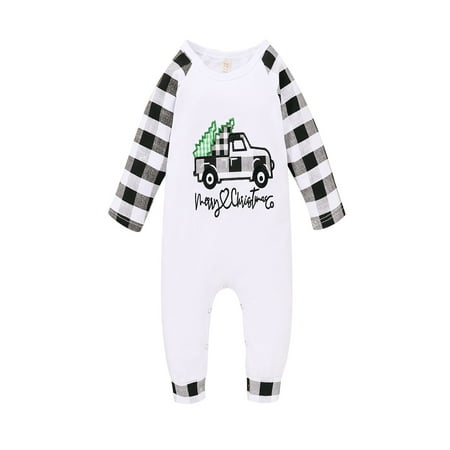

Spring hue Baby Boys Girl Xmas Long Sleeve Plaid Print One Piece Jumpsuit
