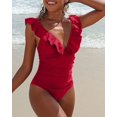thumbnail image 3 of Charmo Ruffle One Piece Swimsuit Women V Neck Ruched Tummy Control Bathing Suits, 3 of 7