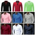 Polo Shirt Men Zipper Collar Solid Golf Fashion Pocket Long Sleeve Zip