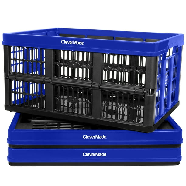 CleverMade 45L Collapsible Storage Bins, Plastic Stackable Grated Wall Utility Containers