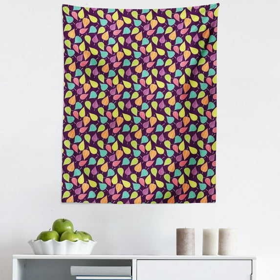 Leaves Tapestry, Hand Drawn Illustration of Autumn Foliage Colorful Abstract Elements of Fall Season, Fabric Wall Hanging Decor for Bedroom Living Room Dorm, 5 Sizes, Multicolor, by Ambesonne