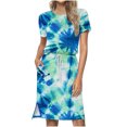 thumbnail image 2 of Robe d'Été pour Femmes 2024 Mode Grande Taille Décontractée Col Rond Bretelles Manches Courtes Imprimé Floral Robe Ample avec Poche 50 % de Réduction Liquidation!, 2 of 7