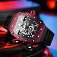 thumbnail image 3 of Reloj de Cuarzo Esqueleto Tonneau para Hombre, Correa de Silicona Impermeable Luminosa Estilo de Carreras, 3 of 6