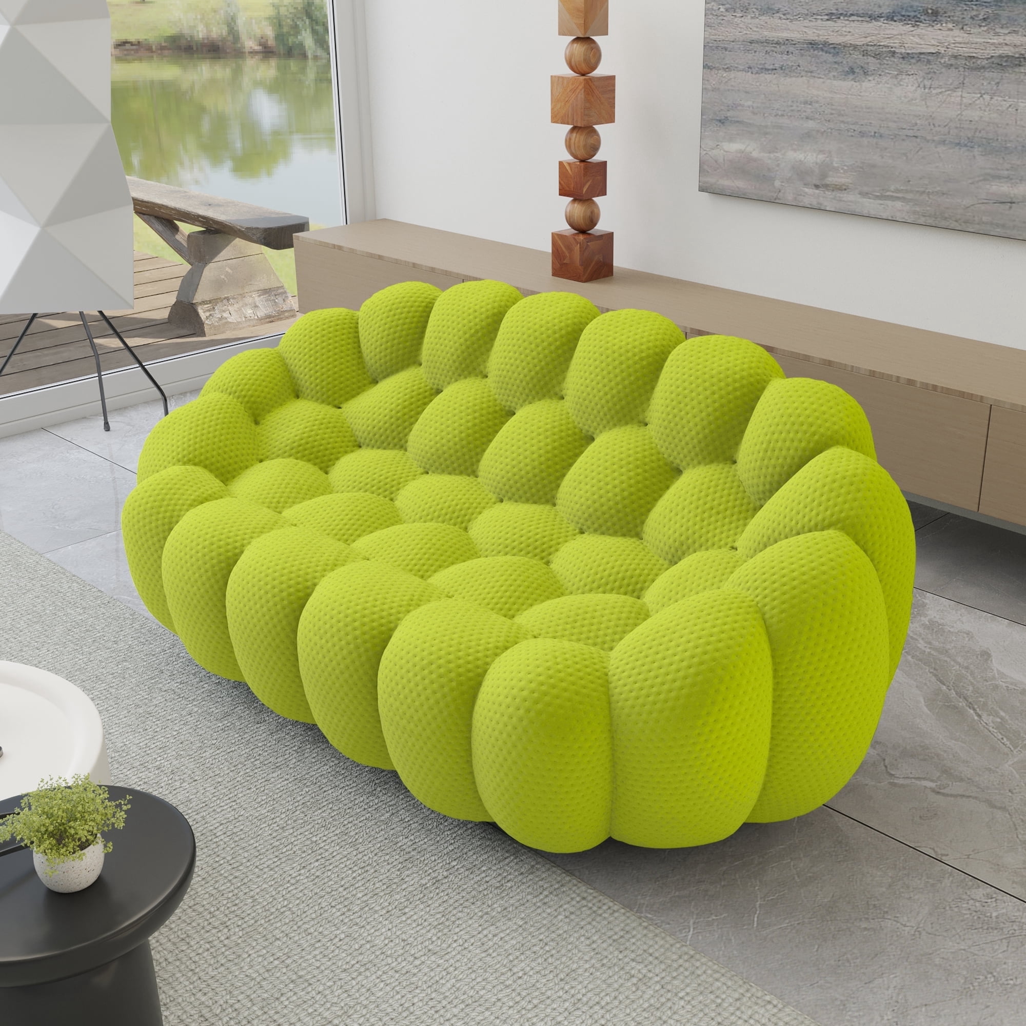 bokifol 79.53"Oversized Loveseat Sofa Couch for Living Room,3D Textured Knit Fabric Sofa,No Assembly Required(Fluorescent Green)