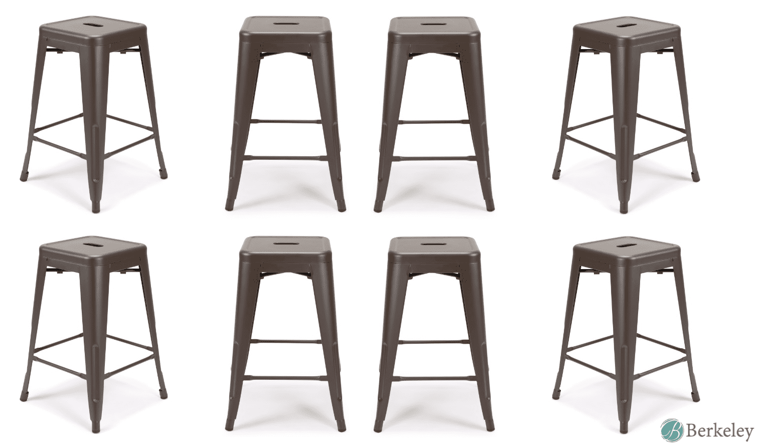 SET OF 8 Metal Bar Stool 24” MILANI MATTE ESPRESSO Stackable, Indoor/Outdoor, Counter Stools