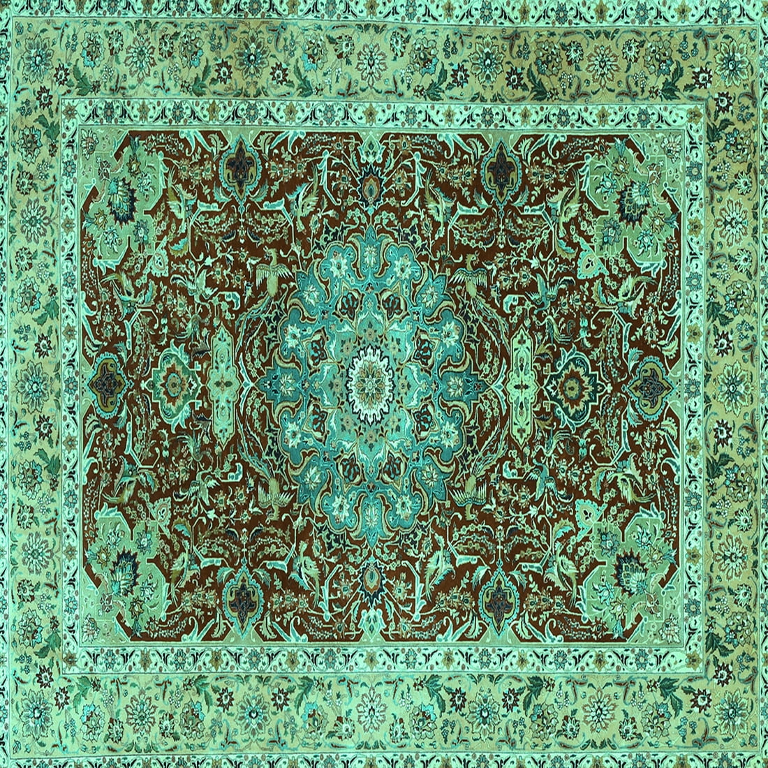 Ahgly Company Indoor Square Medallion Turquoise Blue Traditional Area ...