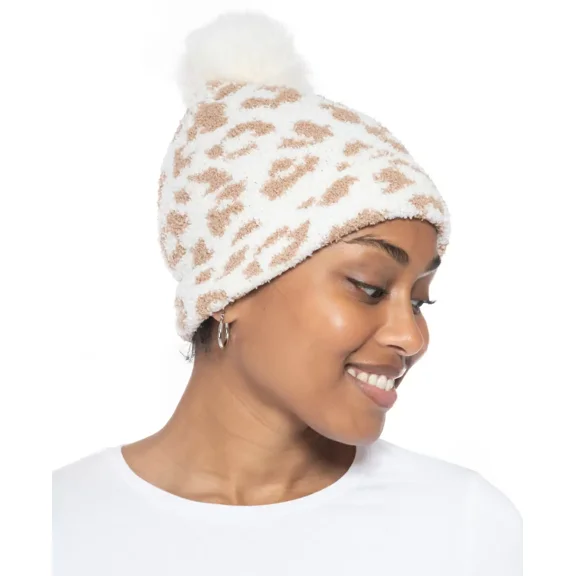 Jenni Fuzzy Jacquard Pom Pom Beanie Animal One Size