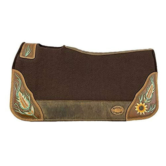 Klassy Cowgirl 28" x 30" Barrel Style Brown Felt Saddle Pad w/ Antiqued Feather & Sunflower Design