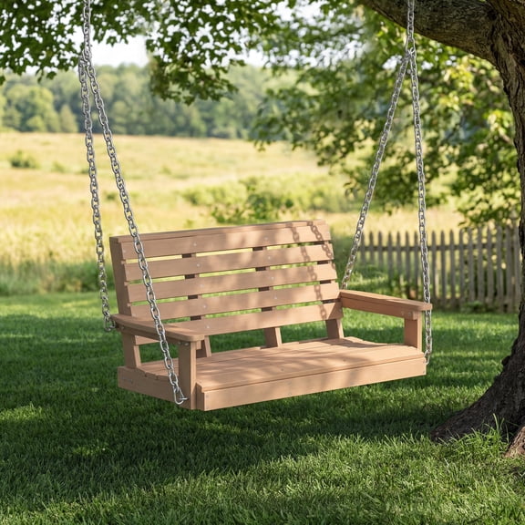 Kaleemen 2-Seat Porch Swing, Poly Lumber Outdoor Hanging Swing Chair for Porch and Park, Teak Color