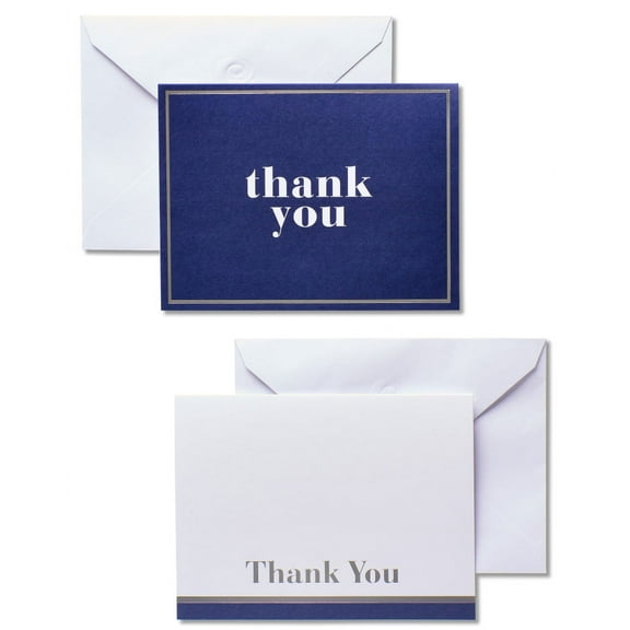 American Greetings 50-Count Thank You Cards and White Envelopes, Blue and White