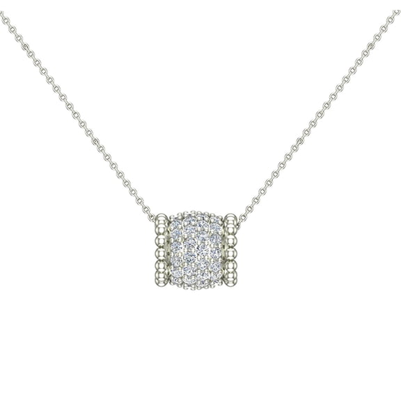 Diamond Necklace for women rolling cylinder Pendant 14K White Gold 0.71 carat 20'' Chain