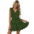 thumbnail image 2 of Womens Spring Summer 2025 Sleeveless Split V Neck Ruffle Chiffon Elegant Mini Short Skirt Dresses Green S, 2 of 9