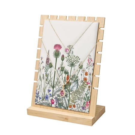Necklace Display Stand Butterfly Floral Wood Jewelry Displays Stands with PU Panel Rack Organizer Medieval Flowers Leaves Linen Wooden Necklace Display Holder for Vendors Shop Show Tabletop Storage
