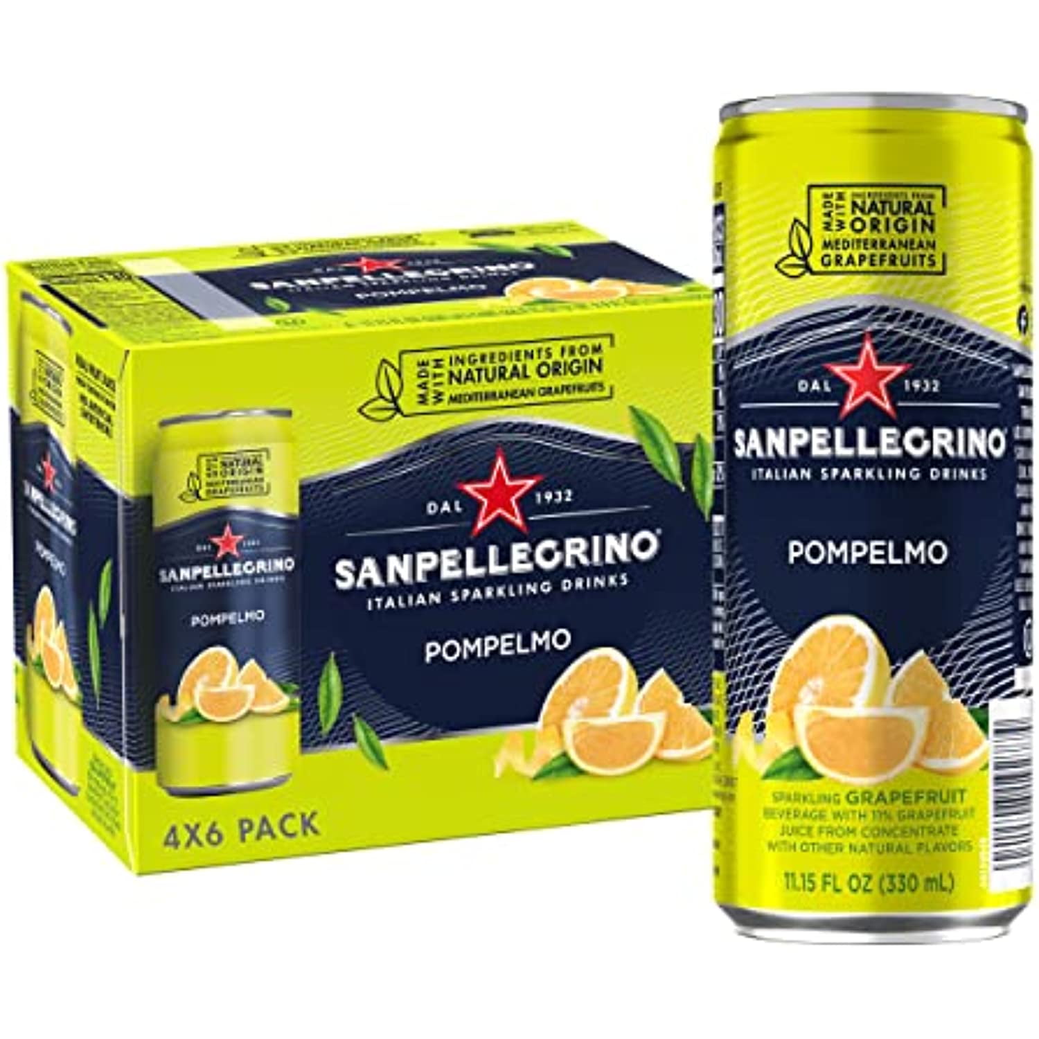 Sanpellegrino Italian Sparkling Drink Pompelmo, Sparkling Grapefruit Beverage, 24 Pack Of 11.15 Fl Oz Cans
