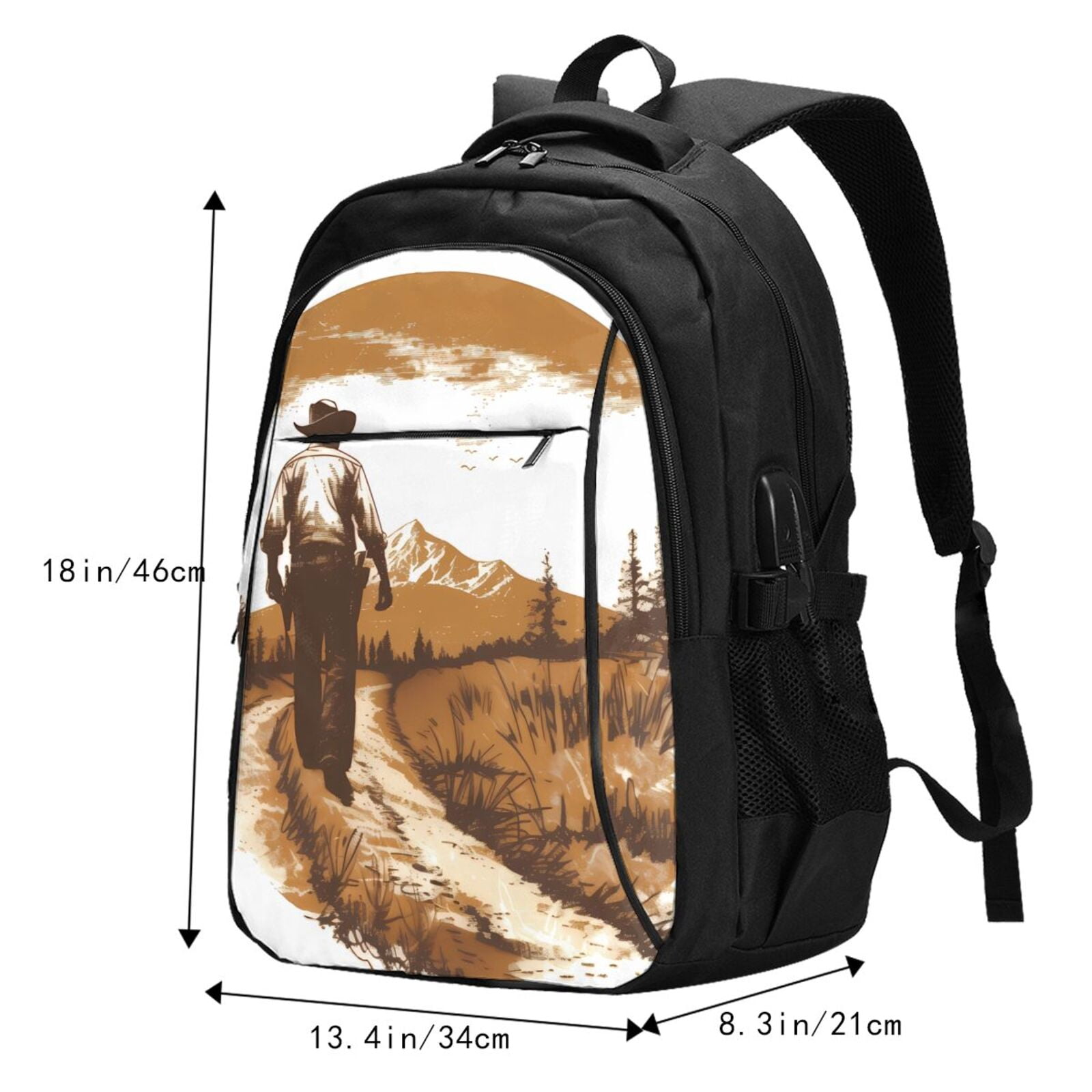 Vsdgher Western Cowboy Countryside Print Travel Laptop Backpack, Laptops Backpack with USB Charging Port, Water Resistant Computer Bag Gift for Men & Women