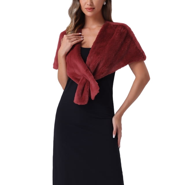 CHAL DE PIEL SINTÉTICA PARA MUJER INSPIRADOR CHIC ENVUELTA DE BODA DE INVIERNO AÑOS 1920 S BURDEOS